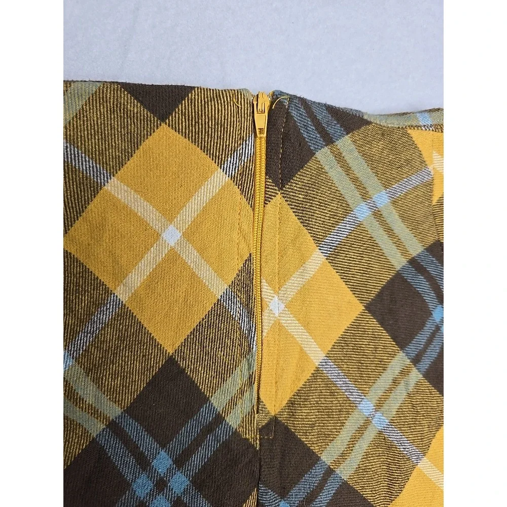 Altar'd State Skirt L Yellow Brown‎ Blue Plaid Checkered Pattern Mini Tweed Clue